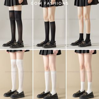 Tất dài lolita siêu mỏng phong cách nữ sinh Nhật Bản GOMTAT, vớ nữ cổ cao trơn trắng đen - HOT-1805
