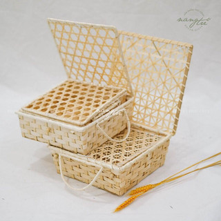 Giỏ Vuông Đựng Quà Đan Tre - Thân Thiện, Tiện Lợi, Bảo vệ môi trường ( Có quai xách)