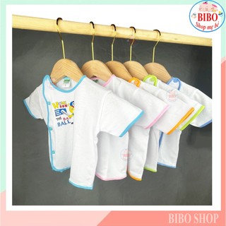 Combo 5 Áo sơ sinh tay ngắn màu trắng, cúc lệch, viền màu cho bé từ sơ sinh đến 12kg_bsthuong