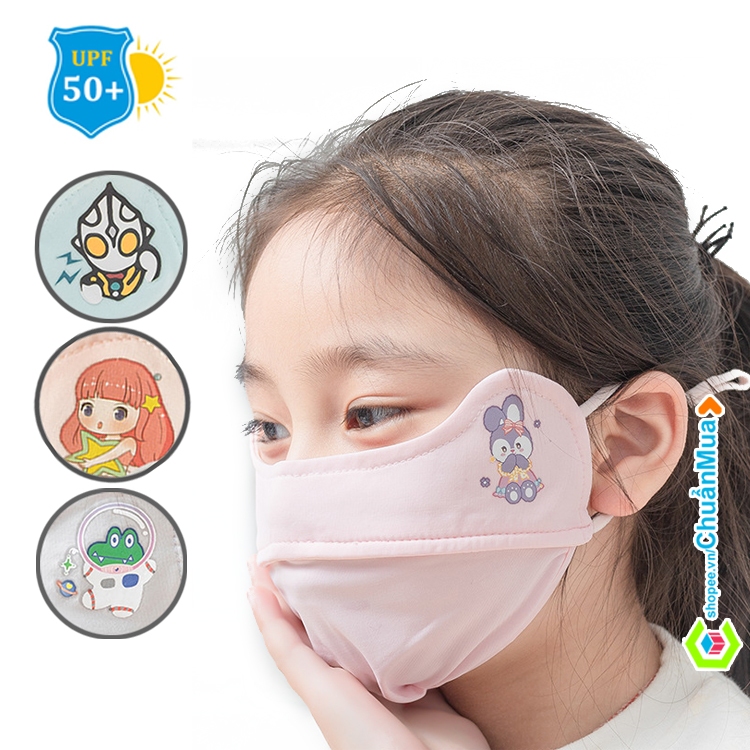 Khẩu Trang Cho Bé Vải Chống UV Từ 3 - 8 Tuổi Có Họa Tiết Hoạt Hình Dễ Thương ( Vải Mềm Mại Thoáng Khí Dây Đeo Co Giãn )
