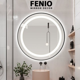 Gương đèn led cảm ứng FENIO hình tròn treo tường nhà tắm decor phòng ngủ phòng khách