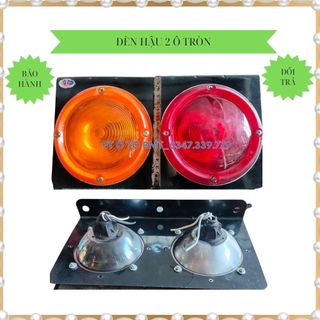 Đèn hậu xe tải (đèn lái) lắp cho xe ben 7 tấn, 9 tấn, đèn 2 ô tròn bát sắt, 2 màu đỏ và vàng, có đèn và nắp rời