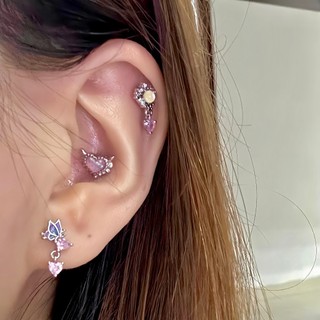 1 chiếc bông tai 30% bạc đá rainbow chốt bi