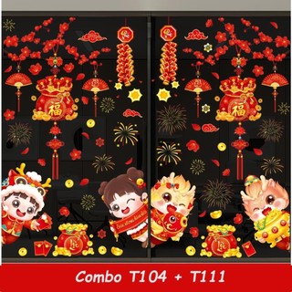 COMBO Decal tết mã 28 dán cửa kính dán kính hít tĩnh điện nhìn được 2 mặt