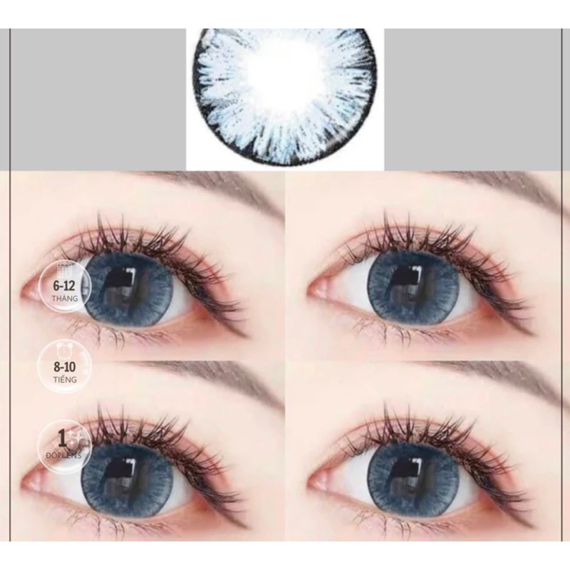 lens xanh mắt mèo giãn tròng( kèm khay đựng lens )