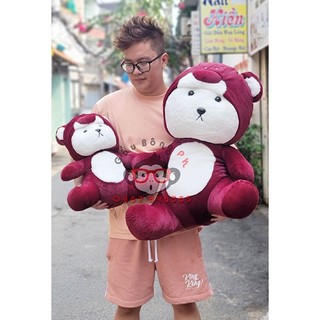 Gấu bông Lena cosplay gấu dâu lotso và trà sữa 1m vải mịn gòn trắng 100%