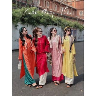 ÁO DÀI BIGSIZE GẤM VÀ QUẦN PHỐI MÀU (L-2XL)