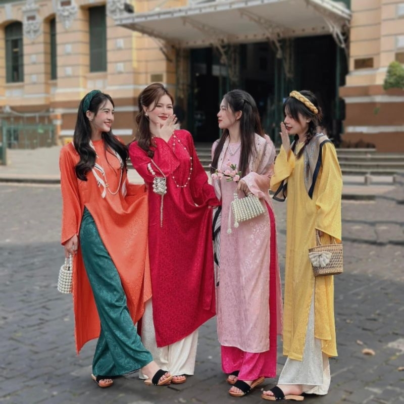 ÁO DÀI BIGSIZE GẤM VÀ QUẦN PHỐI MÀU (L-2XL)