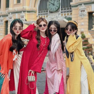 ÁO DÀI BIGSIZE GẤM VÀ QUẦN PHỐI MÀU (L-2XL)