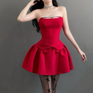 Đầm cúp ngực đính đá tùng xoè phồng đính nơ đi tiệc sang trọng
