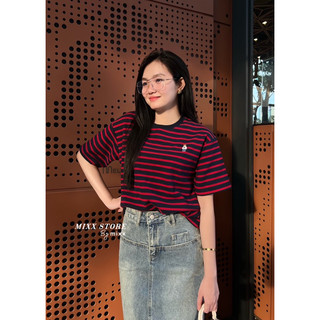 [ Ảnh độc quyền Mixx Store ] Áo Thun Nữ Sọc Thêu hình mickey nhỏ xinh xắn thun mịn cao cấp thoáng mát phom suông rộng sà