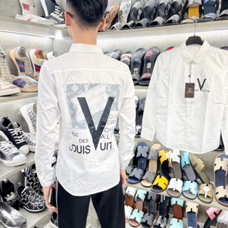 Áo sơmi trắng dài tay nam Lv thiết kế in 2 mặt logo bản đẹp mới hot trend 2024 - Sơ mi đẹp