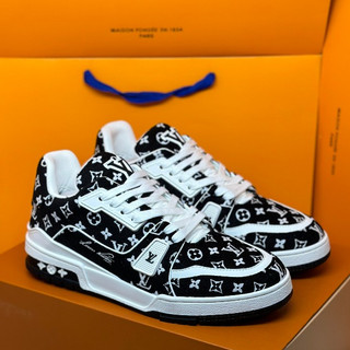 Giày thể thao Louis Vuitton vải đen, giày sneaker lv đen hàng cao cấp sang trọng full phụ kiện túi xách full