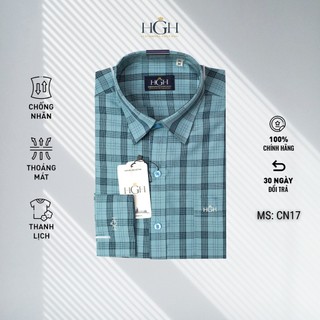 Áo Sơ Mi  Trung Niên Nam Dài Tay Dáng Suông Vạt Ngang HGH FASHION  Họa Tiết Kẻ Caro Màu Xanh Vải Cotton Cao Cấp