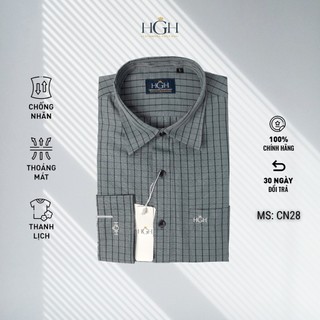 Áo Sơ Mi Trung Niên Nam Dài Tay Dáng Suông Vạt Ngang HGH FASHION Họa Tiết Kẻ Caro Màu Xanh Xám Vải Cotton Cao Cấp