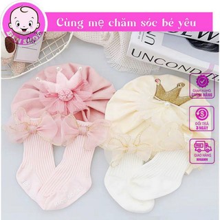 Set mũ nón turban vương miện kèm tất xinh xắn dễ thương cho bé