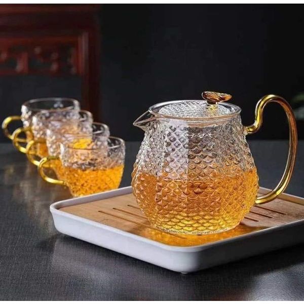 Bộ 4 cốc kèm bình pha trà thuỷ tinh kim cương đẹp long lanh