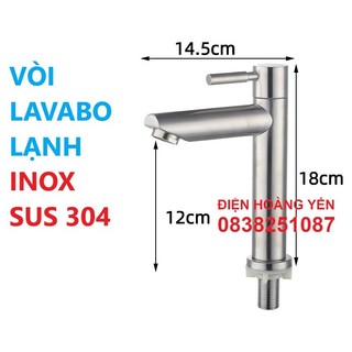 Vòi lạnh lavabo inox 304 gạt ở nước đường nước vào ren 21mm