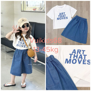 Trang phục Tết, du lịch, biển, đi học cho bé. Set chân váy jean dáng dài kèm áo thun cotton 4C cho bé gái 13-45kg Melisa