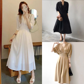 Đầm váy cổ trụ cánh dơi xiết eo sang chảnh đi tiệc