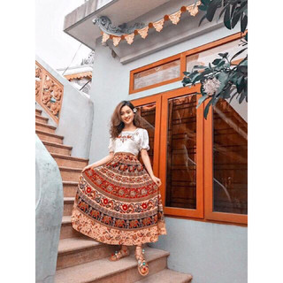 Chân váy boho hoạ tiết voi,thổ cẩm hàng nhập.Inbox chọn hoa văn.