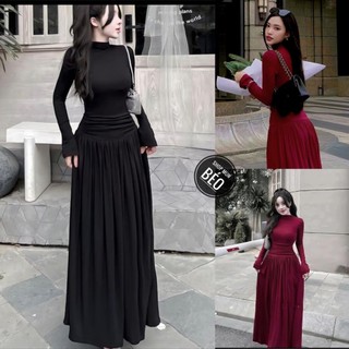 Đầm maxi phom dài dáng xoè chất thun gân tăm lạnh thích hợp mặc đi tiệc đi làm đi chơi phù hợp mọi phong cách