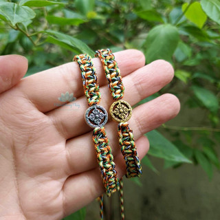 Vòng tay chỉ ngũ sắc mix charm bánh xe pháp luân