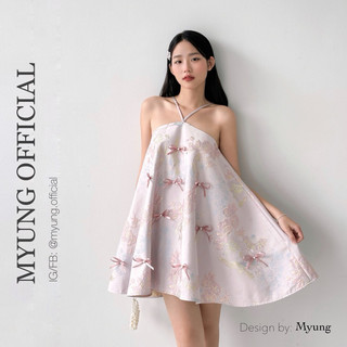MYUNG - Đầm 2 dây babydoll đính nơ ngọc vải gấm cao cấp - LOLIE DRESS (Đọc kĩ mô tả)