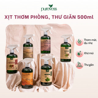 Xịt thơm phòng tinh dầu sả chanh, bạc hà, quế, oải hương Purevess giúp thơm phòng, thư giãn, ngủ ngon và đuổi muỗi 500ml