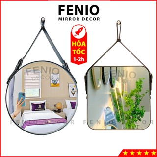 Gương treo tường FENIO hình tròn viền dây da dây thừng 4 MÀU SẮC đẹp để decor phòng ngủ trang trí phòng khách nhà tắm