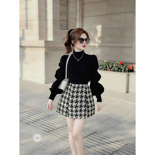 Set váy áo tăm chân váy kẻ