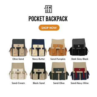 Jamlos Pocket Backpack - Balo thời trang nhiều ngăn túi hộp vải canvas đi học, đi làm, du lịch