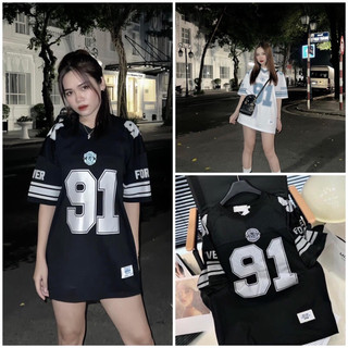 Áo thun cotton khô phối thể thao in số 91 năng động unisex
