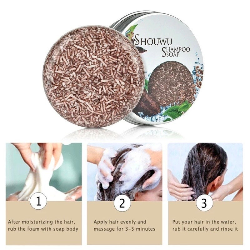 Xà phòng Shouwu Đen Tóc Hữu Cơ Tự Nhiên 100% Đen Tóc, Phục Hồi Tóc Khô 100g| Moska Shop