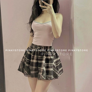 (Sale số lượng cuối) Áo dây dáng ngắn cổ tim viền PINKYSTORE