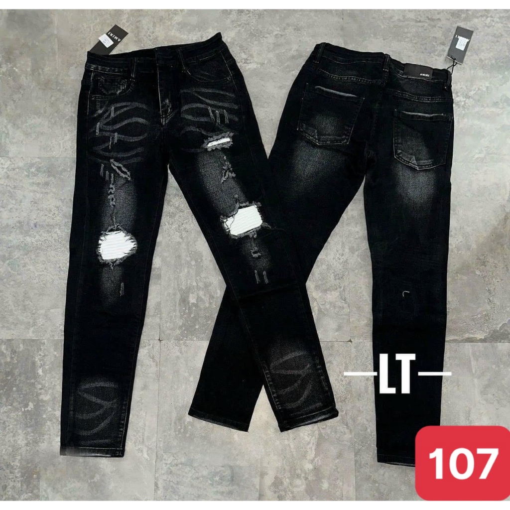 Quần jean nam rách vá da màu trắng trơn chất bò cao cấp co dãn 4 đẹp rin trơn form dáng skinny PTZ.store Qj93