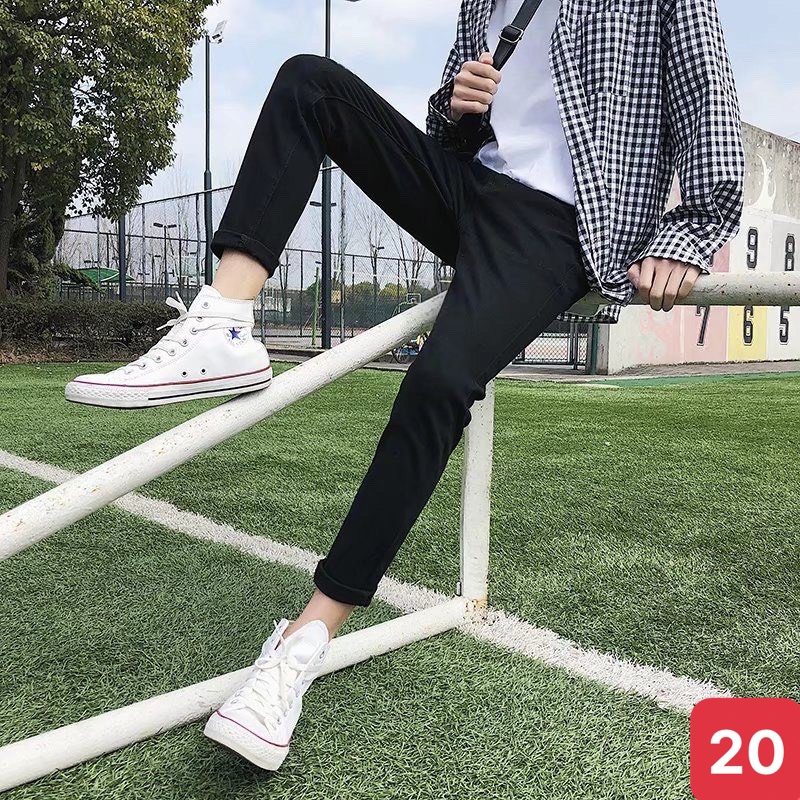 Quần jean nam rách vá da màu trắng trơn chất bò cao cấp co dãn 4 đẹp rin trơn form dáng skinny PTZ.store Qj93