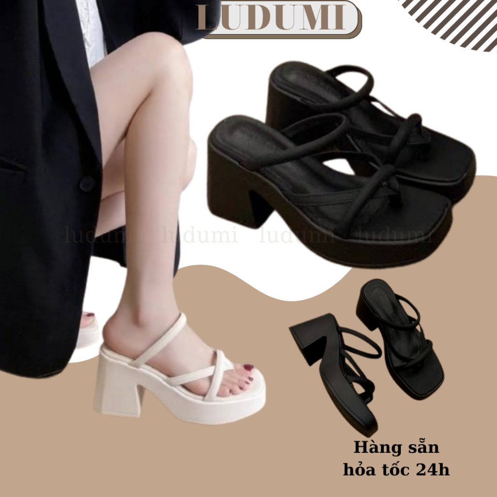   From nhỏ tăng 1 size   Dép đế xuồng kẹp 3  dây cao 7 8 phân LUDUMI - Dép nữ đế cao gót vuông K3D05 