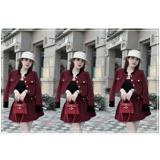 Set dạ tweet phối cúc đồng sanh chảnh chân váy xoè