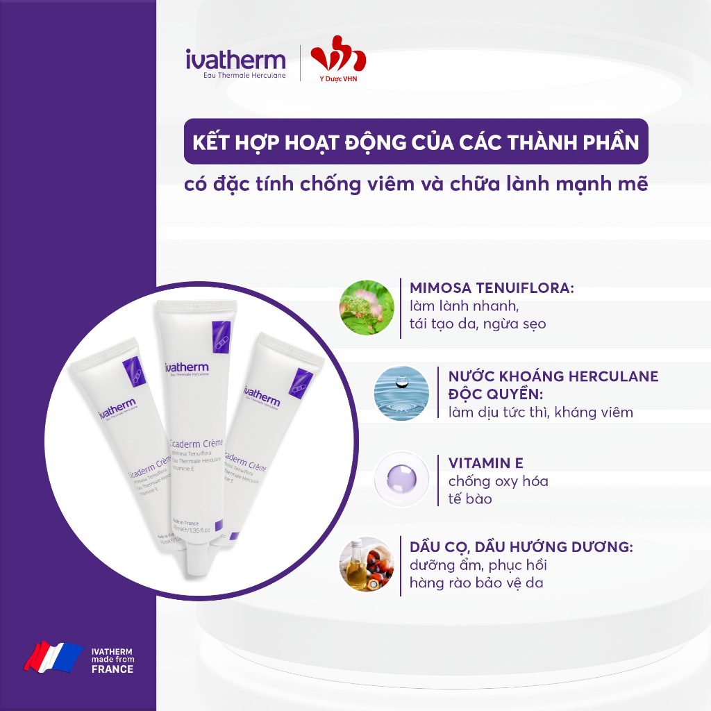 [Mã INBAU404 giảm 40K đơn 249K] Kem tái tạo da ngăn ngừa sẹo ivatherm cicaderm cream - IVATHERM
