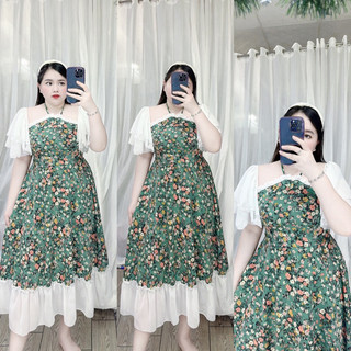 [Bigsize 60-90kg] Váy Cổ Yếm Cánh Tiên Lụa Mango Phối Chiffon