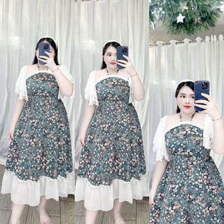 [Bigsize 60-90kg] Váy Cổ Yếm Cánh Tiên Lụa Mango Phối Chiffon