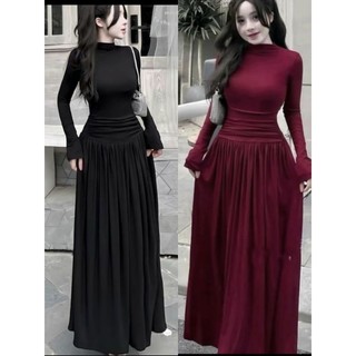🛒 Đầm Tay Dài Cổ Cao - Xòe Dài Maxi Nhún Eo Ôm Body Sexy - Tiểu Thư Bánh Bèo Cute Sang Chảnh Dạo Phố Đi Chơi Tiệc