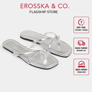 Erosska - Dép nữ đế bằng quai dây xỏ ngón kiểu dáng đơn giản màu bạc _ DE075