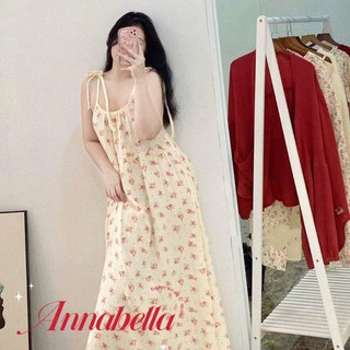 Đầm ngủ mặc nhà nữ muslin cao cấp dáng dài 2 tầng cột dây Annabella ANNA