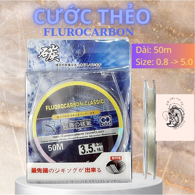 Cước Câu Cá, Cước Thẻo Câu Cá Flurocacbon Cao Cấp 50m Đủ Size