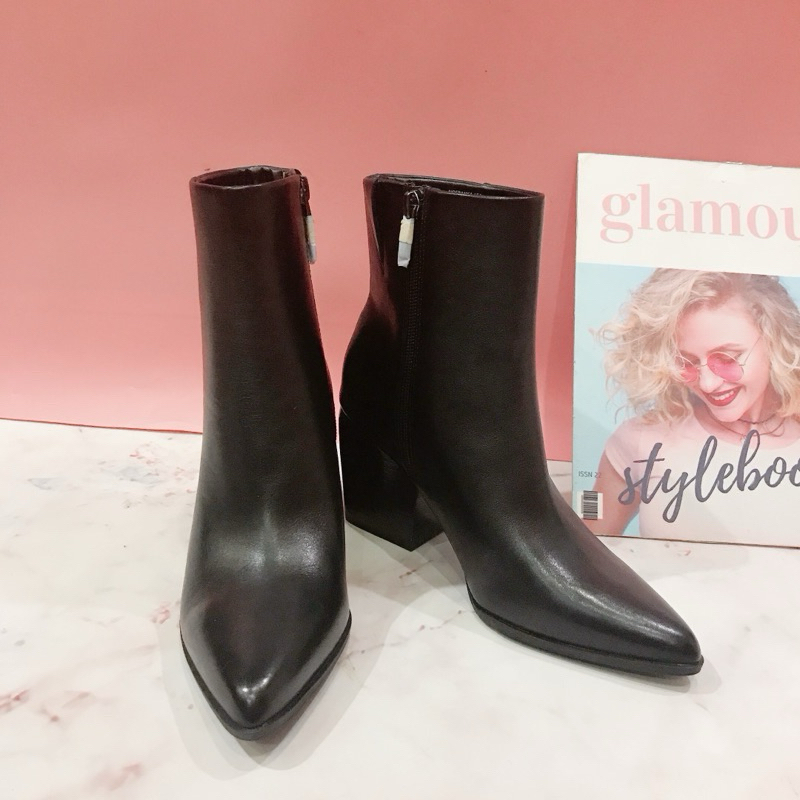 Giày boot nữ da thật xuất Mỹ chính hãng Nordstrom da thật mềm êm chân -bốt nữ cổ cao mũi nhọn da thật gót 8cm