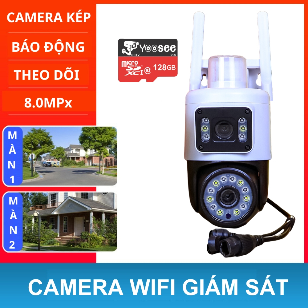 Camera Yoosee Q18 PRO 2 mắt 16.0MP - xem 2 màn hình, xoay 360 độ không góc chết, ban đêm có màu, hai