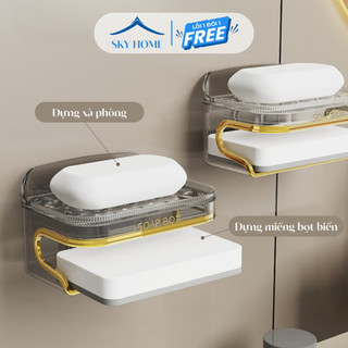 Khay đựng xà phòng treo tường tiện lợi, khay đựng xà bông có ngăn để bọt biển thiết kế sang trọng - sky home