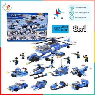 Bộ xếp hình lắp ráp city police trực thăng 563 mảnh 8in1 a324